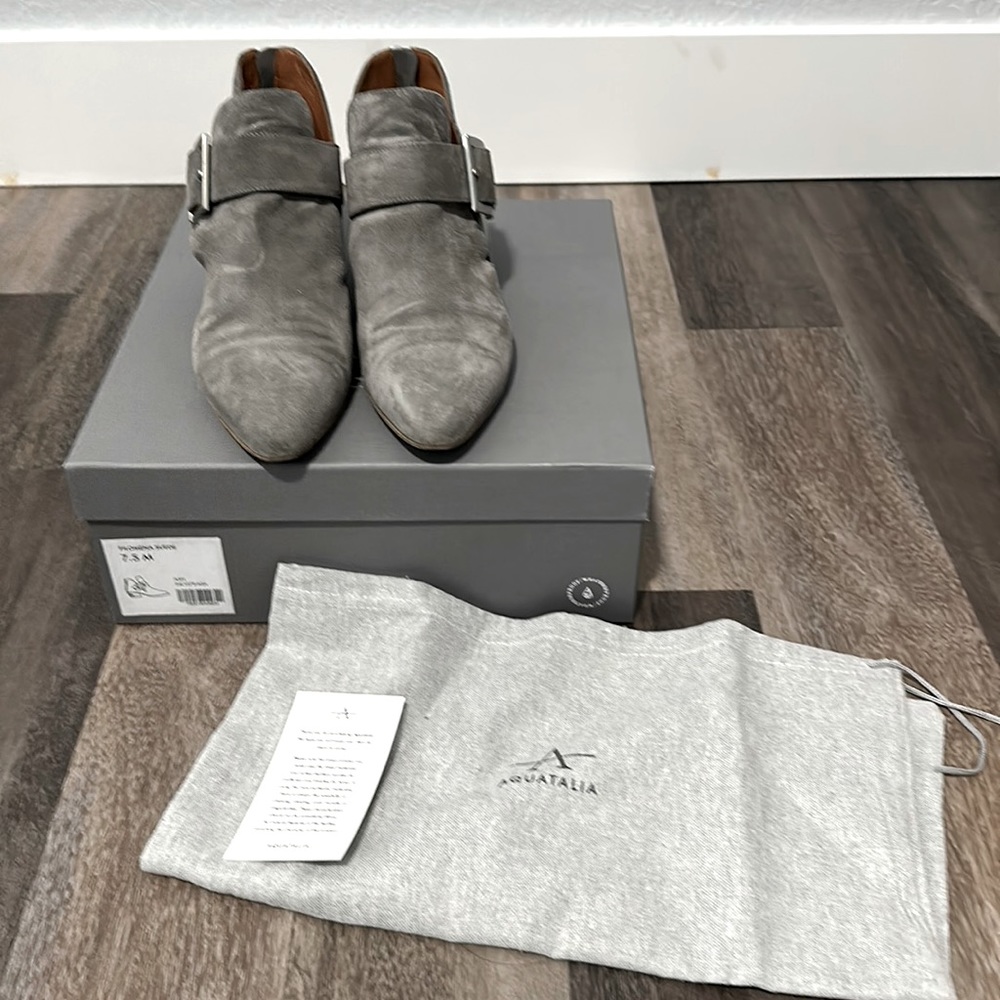 Grey suede bootie.  Weather proof